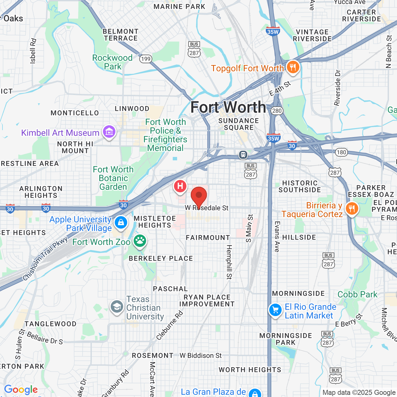 Google map image of our location in 1101 6th Ave Fort Worth, TX