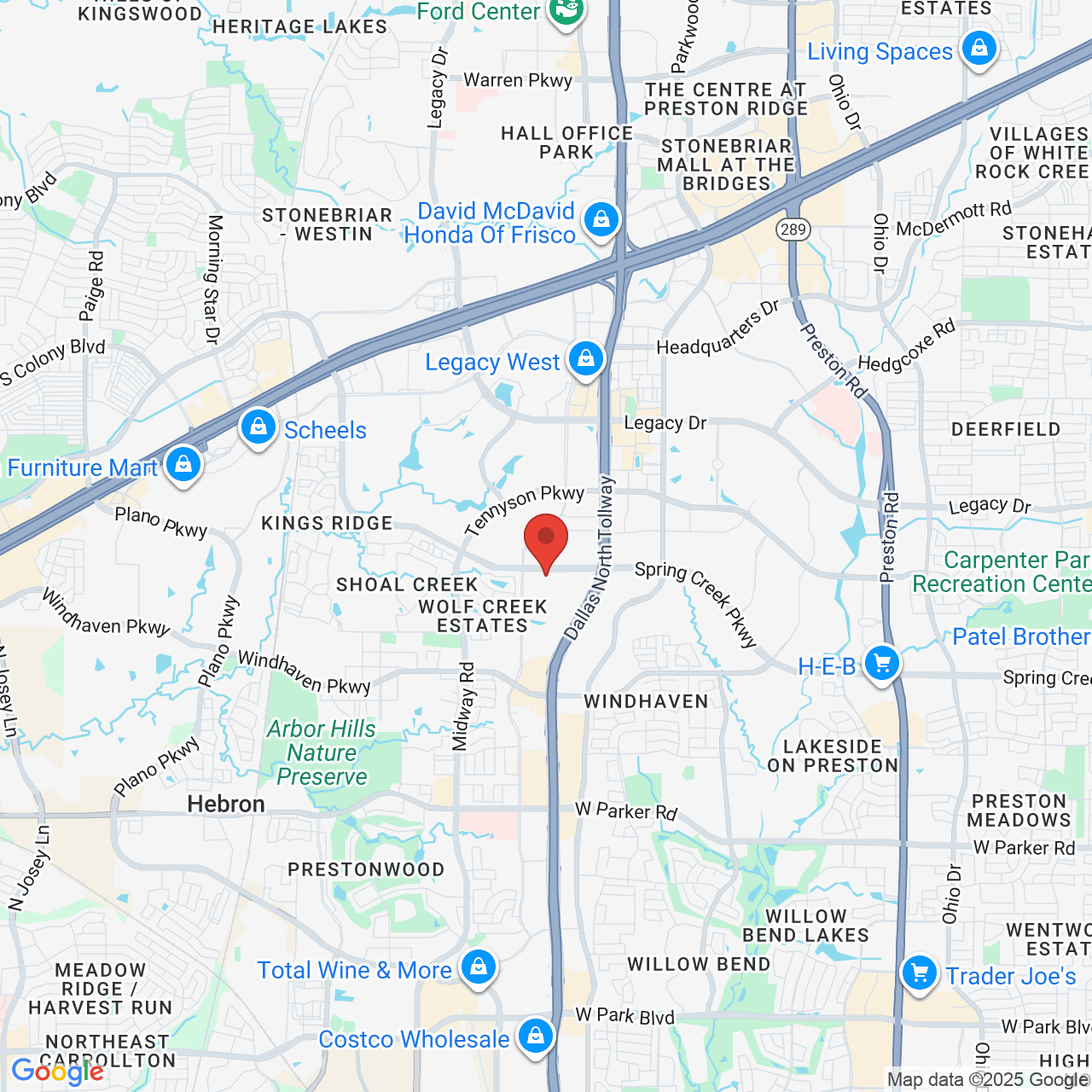 Google map image of our location in 6000 W Spring Creek Pkwy Plano, TX